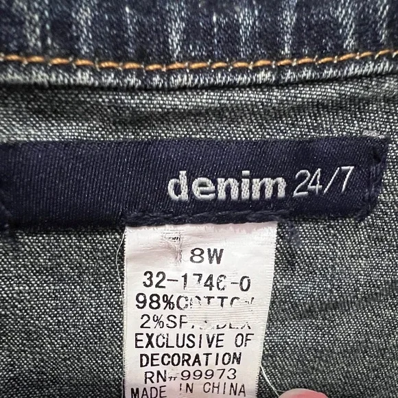 Denim jean Jacket mandarin collar countrycore western cowgirl embroidered peplum - Picture 10 of 10